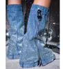 HBP Non-Brand New Padlock Cowboy Wedge Boots Femme Jeans Zipper Métal Hiver Bottes Longues Talons Coincés Couleur Strass Genou Haute Bottes