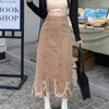 Gonne Denim viola Donna Primavera Estate Oversize a vita alta Irregolarità Nappa Media lunghezza Streetwear
