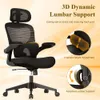 SUNNOW Ergonomic Mesh Office Chair, High Back Desk Chair with Adjustable Lumbar Support, Flip-up Arm, Headrest, Swivel Rolling Wheel, Big and Tall Comfy