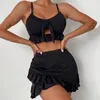 Women's Swimwear Women Bikini Set With Skirt Stylish Three-piece For Ruffle Hem Sling Bra High Waist Cover Up Summer