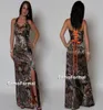 Halter Laceup Back Camo Robes de demoiselle d'honneur Split Side Sexy Camouflage Print Longueur au sol Robes de demoiselle d'honneur pas cher Plus Size Forma7972227