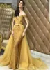 Seksowna arabska w stylu żonkilowym złotem Odłączana spódnica sukienki na bal maturalny 2019 Nowy na ramię syrena z koralikami koronkowymi i tiulowymi formalny wieczór G2553816