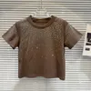 Camisetas femininas PREPOMP 2024 Coleção primavera verão manga curta em torno do pescoço diamantes camisa mulheres gp394