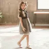 Mädchen Kleider 2024 Sommer Stil Organza Kontrast Nähte Koreanische Kinder Wellenrock Kleid Elegante Kleider Kleine Mädchen Kleidung Mode