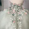 Светло-зеленое платье Quinceanera с цветами ручной работы, бальное платье, корсет без рукавов с аппликацией в форме сердца для вечеринки Sweet 15 Girls 2023