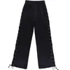 Women's Pants Women Casual Steet Style Baggy Palazzo Solid Color Drawstring Waist Side Hollow Out Bandage Wide Leg Long Trousers