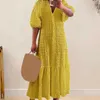 Casual Dresses Women a-line klänning Elegant plus size maxi med ruffle detaljer för v hals strand fast färg halva