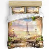 Ensembles de literie 3pcs Set France Paris Tour Air Ballon Vélo Rétro Housse de couette Taie d'oreiller Garçon Enfant Adolescent Fille Couvre