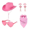 Berets F42F 4 stücke Frau Herz Sonnenbrille Kopftuch Ohrring Cowboy Hut Set Karneval Outdoor Breite Krempen Braut Für Poshoots