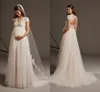 Empire Waist Wedding Gowns For Pregnant Maternity V Neck Lace Appliques Little Shiny Crystals Bridal Dresses Vintage Cap Sleeves A Line Tulle Robes de Mariee YD