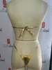 Damesbadmode Nieuwe bikini Sexy gouden 2-delige kanten bikiniset Badmode Extreme mini-string Badmode Bikini 3-punts split-badmode J240319