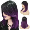 Synthetische Pruiken Cosplay Pruiken HAIRJOY Synthetisch Haar Vrouwen Ombre Zwart Rood Pruik Medium Lange Rechte Zijscheiding Pruiken 240329