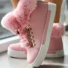 Boots Women Solid Color Boots Lace Up Hightop Round Toe Nonslip Fluffy Velvet Warm Shoes Winter Snow Comfy Shoes