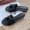 Designer Slippers Women Slide Flats Thick Bottom Flip Flops Camellia Flowers Embroidered Metal Letters Rubber Leather Slipper Summer Beach House Shoes