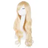 Wigs Light Blonde Wig FeiShow Synthetic Heat Resistant Fiber Long Curly Inclined Bangs Hair Female Women Costume Cosplay Hairpiece