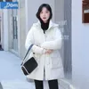 Women's Trench Coats Winter Korean Edition Drawstring Waist Tie Up Slim Down Cotton Coat Thickened Mid Length Hooded Quality Wear