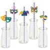Disposable Cups Straws 24pcs Mardi Gras Paper Colorful Ring Suministros Para Fiestas Carnival Party