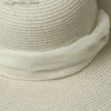 Brede rand hoeden emmer hoeden dames witte 25cm oversized zonnehoed zacht lint brede stropdas rand zachte hoed gigantische strandhoed zomer Kuntukiderby hoed Y240319