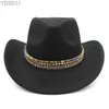 Bucket Mulheres Largo Homens Brim Chapéus Mistura de Lã Western Cowboy Sunhats Festa Viagem Sombrero Outdoor Caps Clássico Retro Ajustável Tamanho 240320