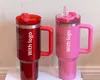 40oz Quencher exactement le même 1: 1Tumblers Cosmo Parade Flamingo Co-branded Valentine's Day Gift Cup 40oz Acier inoxydable FlowState Quencher Rose Couvercle Paille Tasse De Voiture