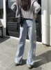 Kadınlar kot slergiri Kore moda yüksek bel harajuku sokak kıyafeti gündelik denim uzun pantolonlar y2k gevşek geniş bacak pantolon