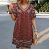 Abiti casual Abito estivo in stile etnico Vestido stampato da donna Manica corta Vacanza al mare Abito ampio da donna Abiti femminili