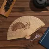 Decorative Figurines Retro Chinese Style Hollow Hand-held Fan Natural Wooden Carve Bamboo Folding Wedding Party Dance Props Handcraft Decor