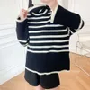 新しいToteme Women's Split Loose Horizo​​ntal Stripe Stripe Cotton SweaterホワイトラグジュアリーデザイナーメンズファッションフーディーズフィンガープリントOWブランドフード付きスウェットシャツ特大601