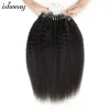 Extensions Isheeny Kinky Straight Micro Loop Ring Human Hair Extensions 10 "26" Brasiliansk grov Micro Link Hårförlängningar 100% Human Hair