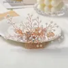 Tiaras Fashion Wedding Rose Gold Comb Headdress Pearl Rhinestone Hair Accessories Bride Handmade Tiara Ladies Prom Jewelry Y240319