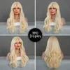 Syntetiska peruker cosplay peruk blondin vågig 24 lång hår peruk - blond docka barber peruk med raka lugg lämplig för halloween och julfest 240328 240327