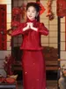 Ethnische Kleidung, rot, Cheongsam, Winter, langärmelig, synthetische Spitze, Jahreskleidung, Weste, Anzugkleid