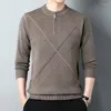 Men's Sweaters Men Sweater Jumpers Zipper O Neck Knit Tops Pullover Basic For Autumn Winter Retro Vintage Casual Clothing 00348