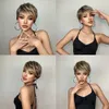 合成ウィッグコスプレウィッグヘンリーマルグダークルートオンブルブロンドショートヘアウィッグフラッファイピクシーカット黒人女性用合成ウィッグ耐熱240328 240327