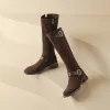 ブーツMeotina Women nee High Long Boots Round Toe Block Midhels Zipper Backle Gogo Boot Ladies Shoes Autumn Winter Brown 43