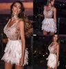 Sexy Short Feather Cocktail Dresses 2020 Beaded V Neck Prom Dress Evening Gowns Yousef aljasmi Party Occasion Dress9816881