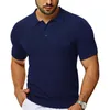 Homens camisetas Primavera e verão moda malha lapela listrada camisa de manga curta tops homens médios a