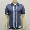 Polos pour hommes été luxe tricoté Patchwork polos à manches courtes boutonné pour hommes Vintage affaires vêtement tricoté fin