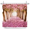 Rideaux de douche fleurs rurales paysage rideau onirique arbre en fleurs maison baignoire décor imperméable Polyester salle de bain