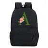 Sac à dos sac d'école graphique lettre verte avec Rose grande capacité Harajuku mode sacs pour ordinateur portable en plein air voyage randonnée sacs à dos à fermeture éclair