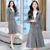 Work Dresses 2024 Trendy Women Wool Coat Skirt Fashion Plaid Short Blazer Suits Ladies Single Breasted Jacket 2 Pieces