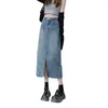 Jupes Mode Denim Jupe longue Y2K Vintage High Wasit Jeans côté droit fendu a-ligne crayon femme corée élégant