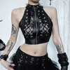 Tanques femininos Mulheres Punk Streetwear Harajuku Lace-up Ver através de Zipper Halter Crop Tank Tops