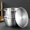 Bowls Salad With Lid Fruit Vegetables Soup Bowl Tableware Cream Egg Mixer Container Kitchen Cooking ToolsStainless Steel