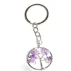 Natural Chip Stone Bead 30mm Round Tree of Life Keychains Bag Car Key Chain Pendant Nyckelringar