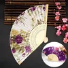 Estatuetas decorativas estilo chinês, ventilador vintage de bambu dobrável, portátil, dança de lótus, festa de casamento, meninas, mulheres, adereços po, resfriamento de verão