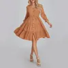 Casual Dresses Women's Fashion A-Line Dress Swiss Dot Long Sleeve V-Neck Front Button High midje Knälängd