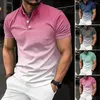 Men's T Shirts Men Top Gradient Color Summer Shirt With Button Collar Business Commute Style For Wear Breathable Stylish Pullover