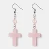 Dangle Earrings Silver Plated Cross Shape Malachite Stone Drop With Small Beads Rose Pink Quartz Classic Jewelry