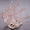 Tiaras Trendy Rose Gold Round Rhinestone Crystal Crown Wedding Tiara Crown Bridal Hair Accessories Crown Party Wedding Headwear Gift Y240320